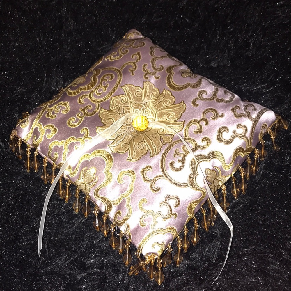 Silk Brocade ring bearer pillow w/ beaded fringe